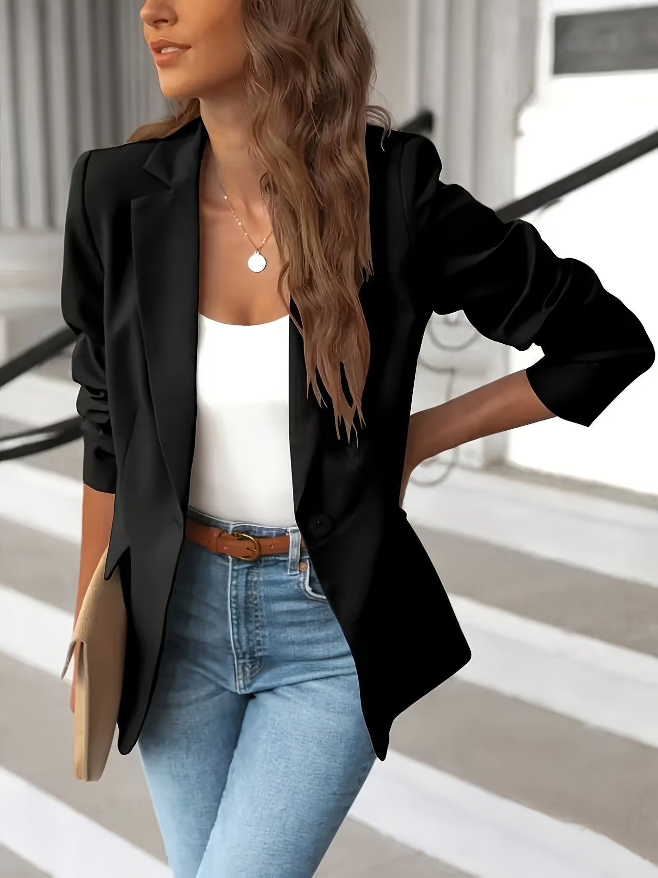 Bella Blazer Femme Bureau À Bouton Unique Décontracté Pour Le Travail Et Le Soir