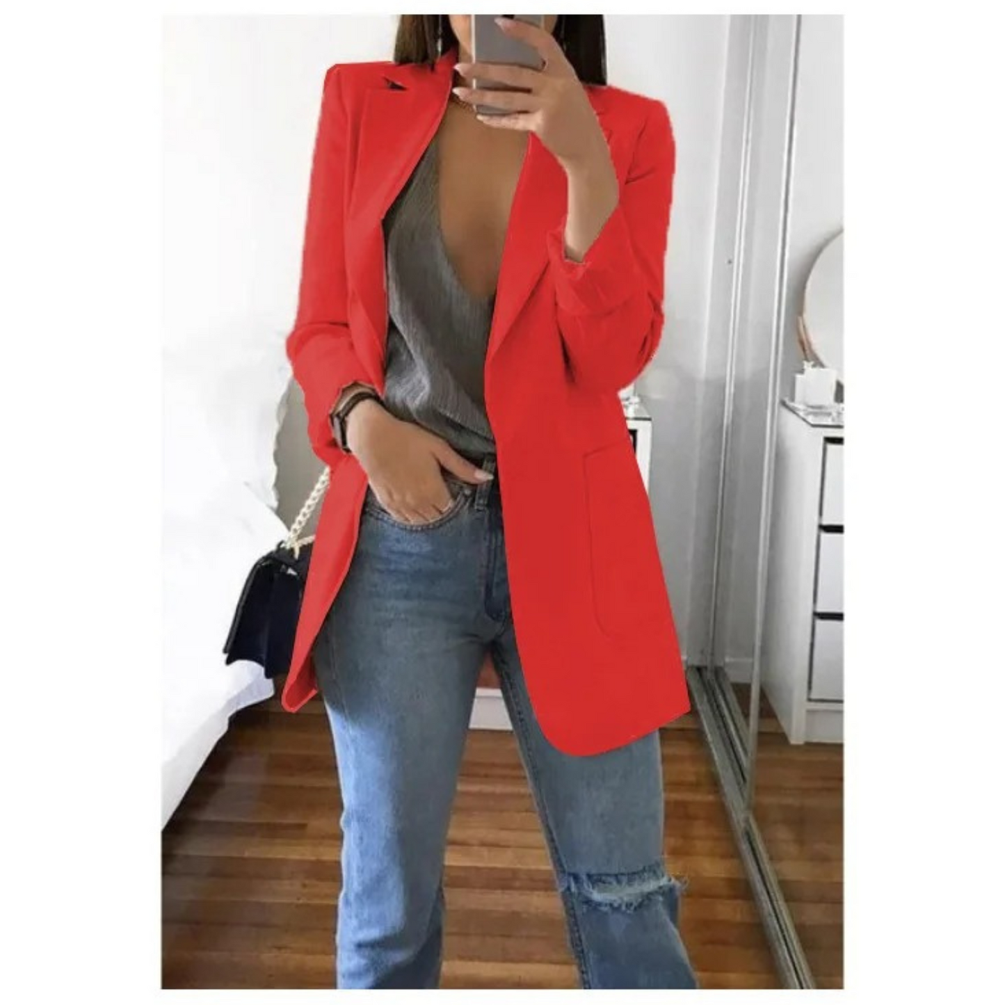 Blazer Femme Amawinc À Coupe Structurée Revers À Encoche Simple Boutonnage Poches Passepoilées