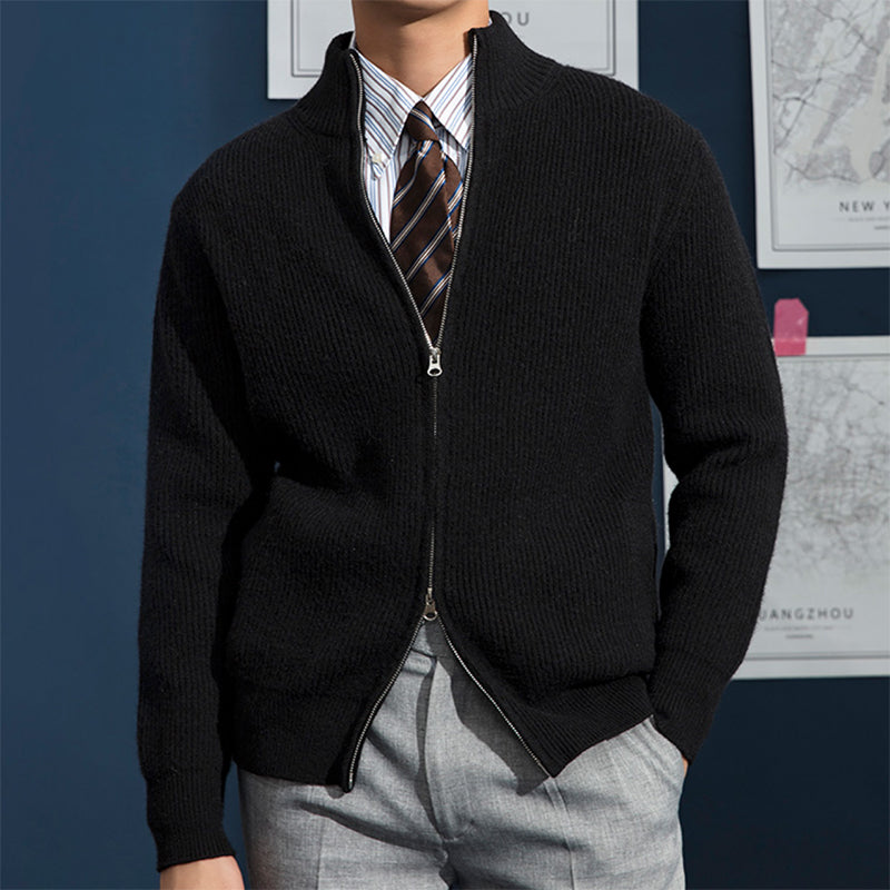 Amawinc Cardigan Homme Slim Fit En Mélange De Laine Fermeture Éclair Côtelé Col Haut