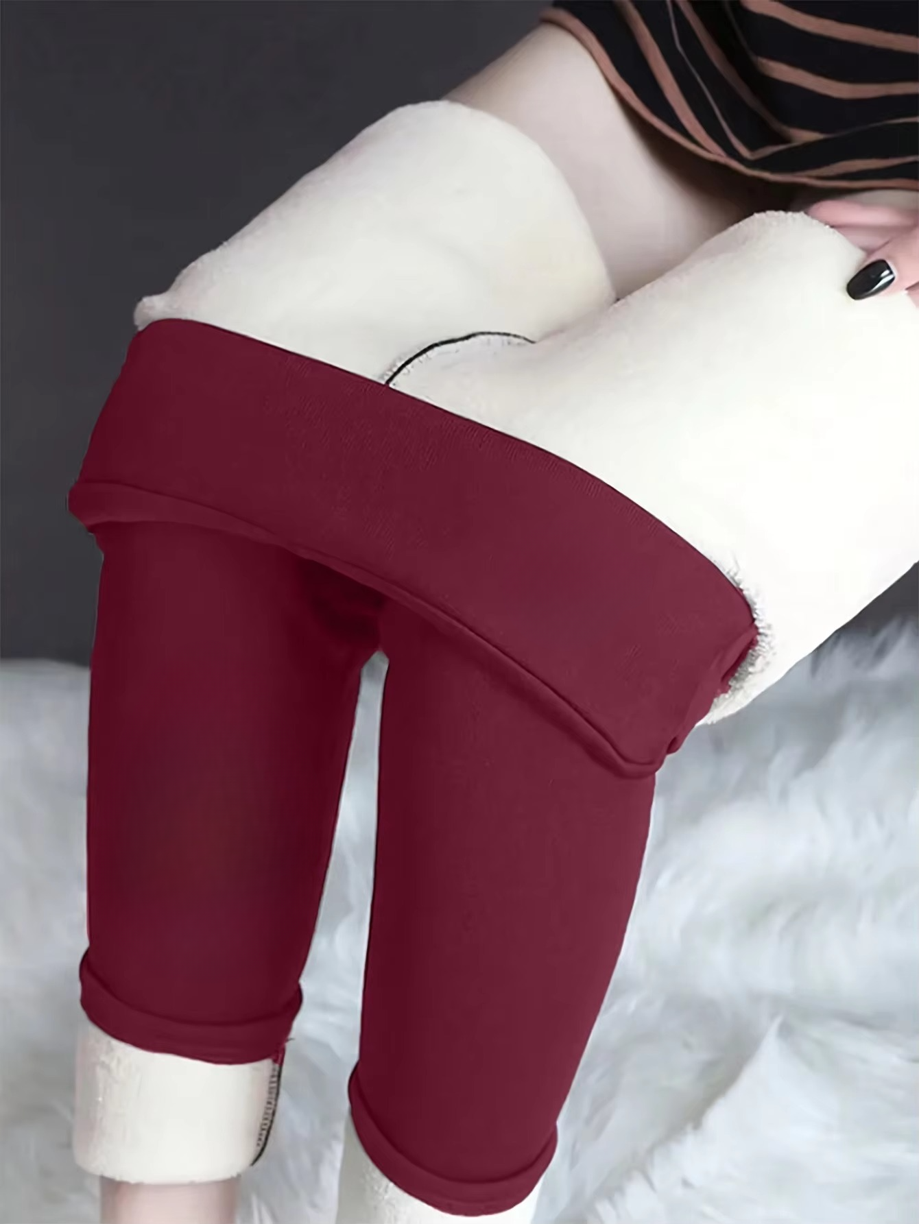 Leggings Thermiques Doublés Sherpa Taille Haute Avec Contrôle Du Ventre Pour Course Hivernale Et Temps Froid