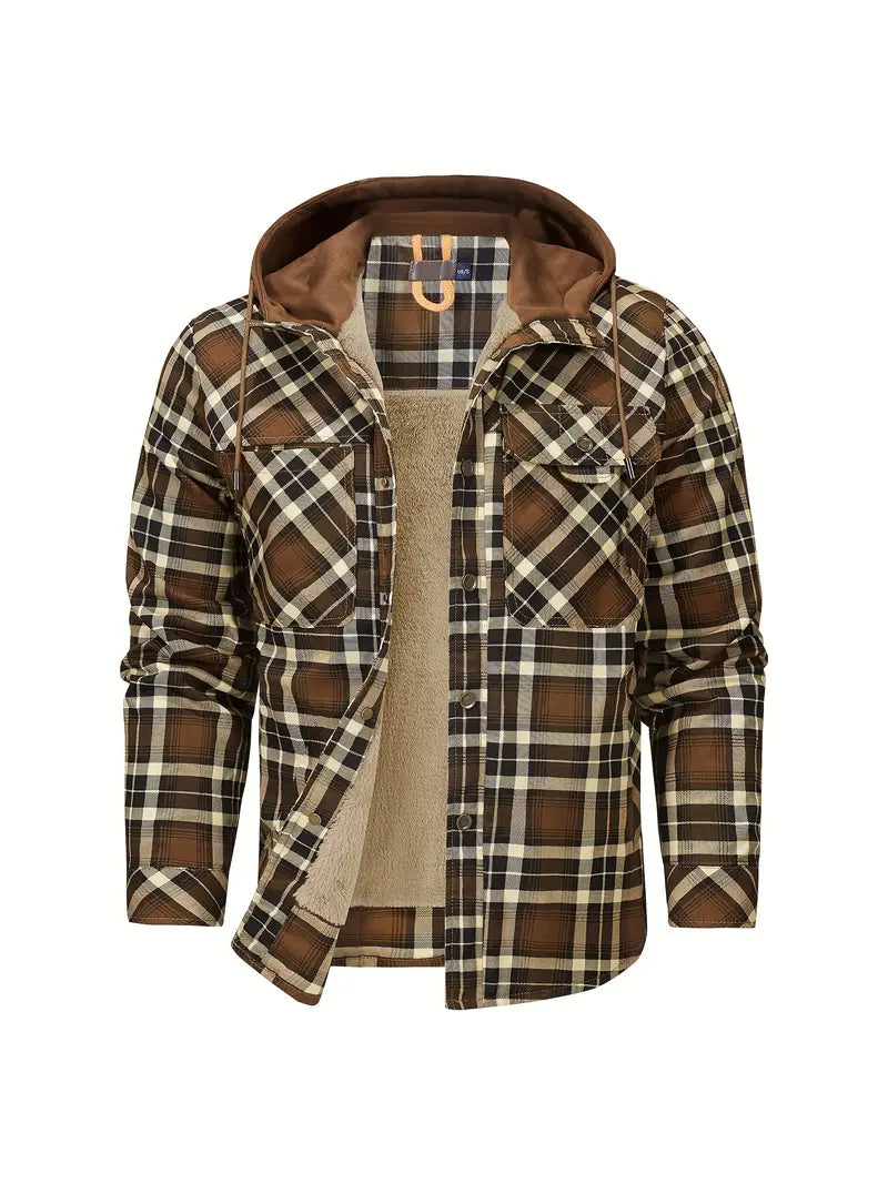 Amawinc Veste À Capuche Wyatt Carreaux Avec Doublure Polaire Confortable Pour Plein Air Toutes Saisons