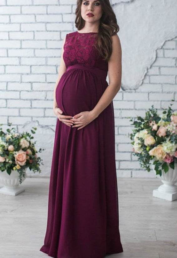 Robe Maternité Maxi Kathleen Avec Corsage En Dentelle Sur Tissu Coton Polyester Pour Baby Shower Printanières Amawinc