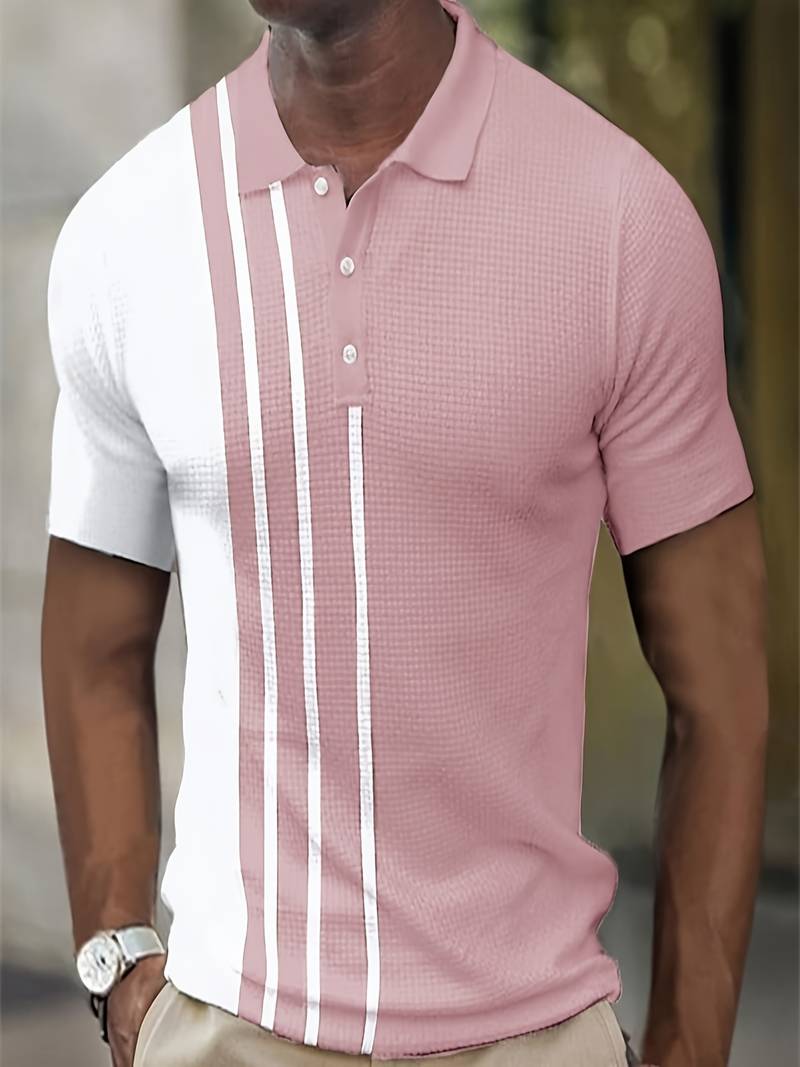 Polo Homme À Rayures Avec Col Classique Manches Courtes Respirant Léger Deux Tons Noir Et Blanc