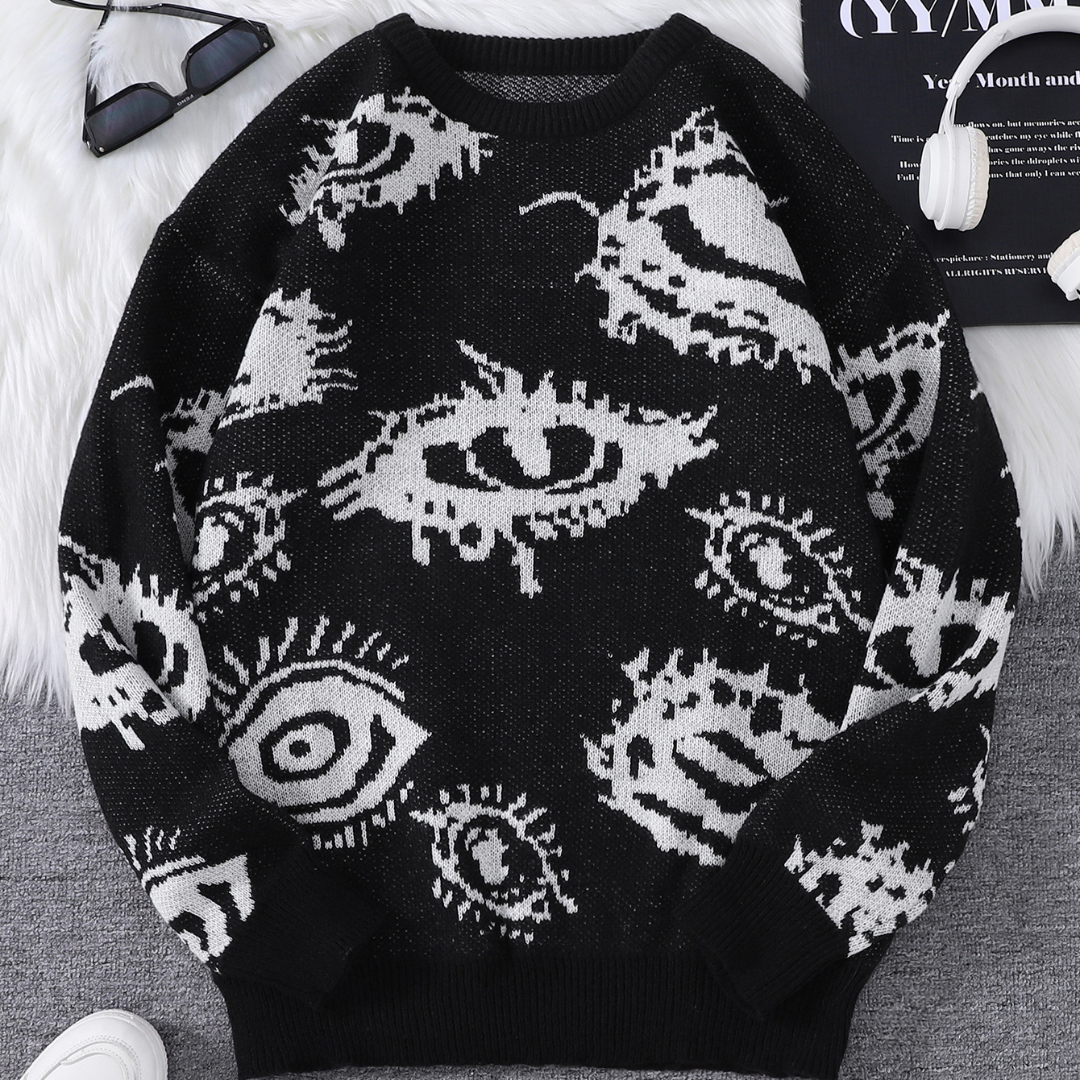 Pull Décontracté Jacquard Œil Abstrait Léger Confortable Pour Port Quotidien Polyvalent