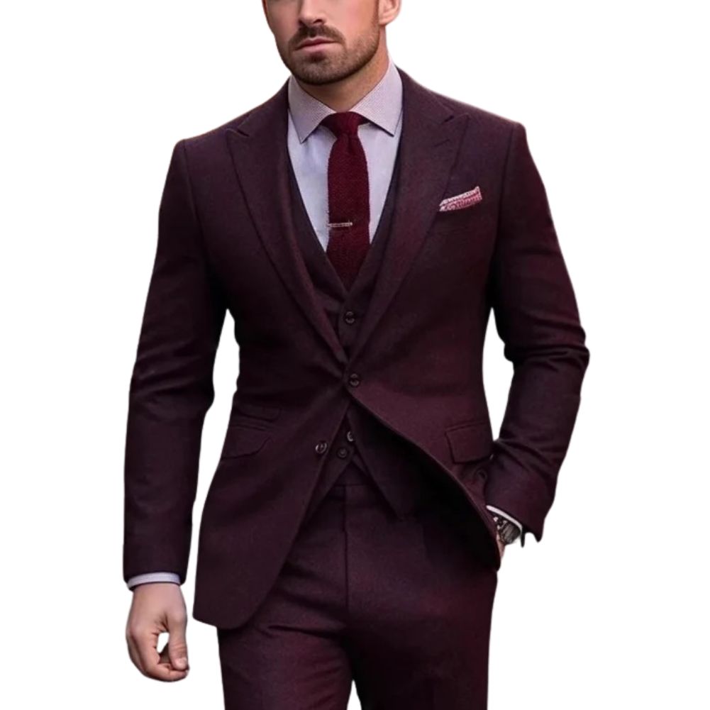 Costume Trois Pièces Slim Fit Pour Homme Pour Mariage Soirée Et Affaires Noir Cravate Élégant