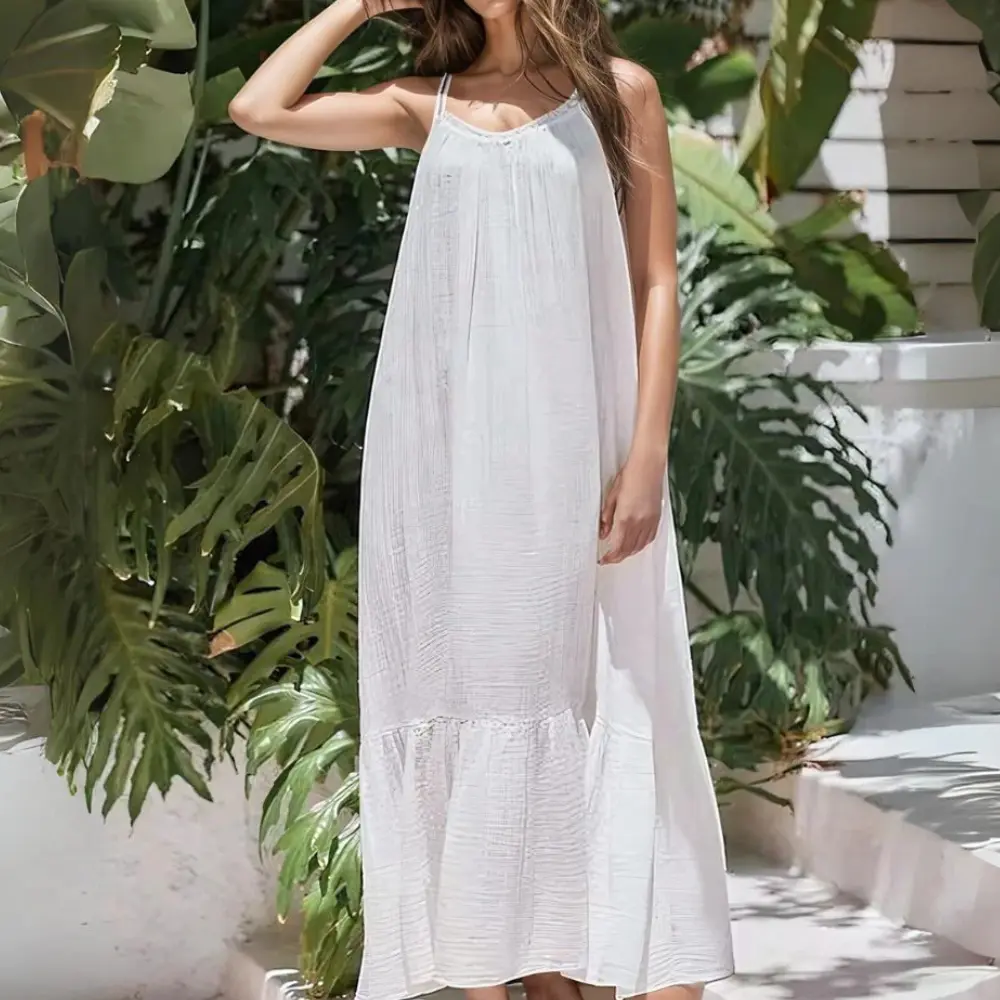 Robe Maxi En Mousseline De Coton Georgina Froncée Été Léger Et Confortable Amawinc