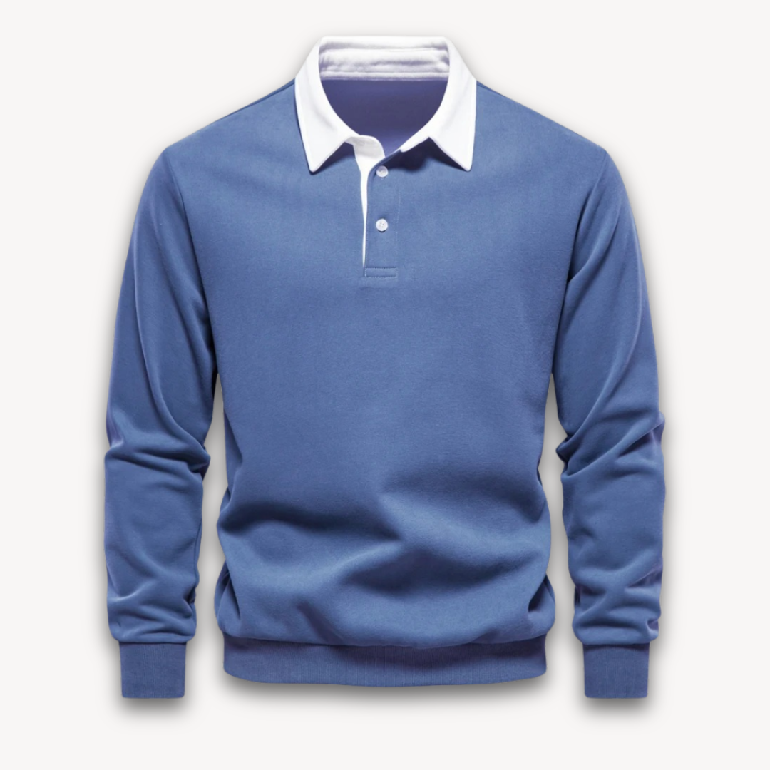 Amawinc Pull Polo Homme Manche Longue Maille Douce En Fibre Naturelle Marine Coupe Regular