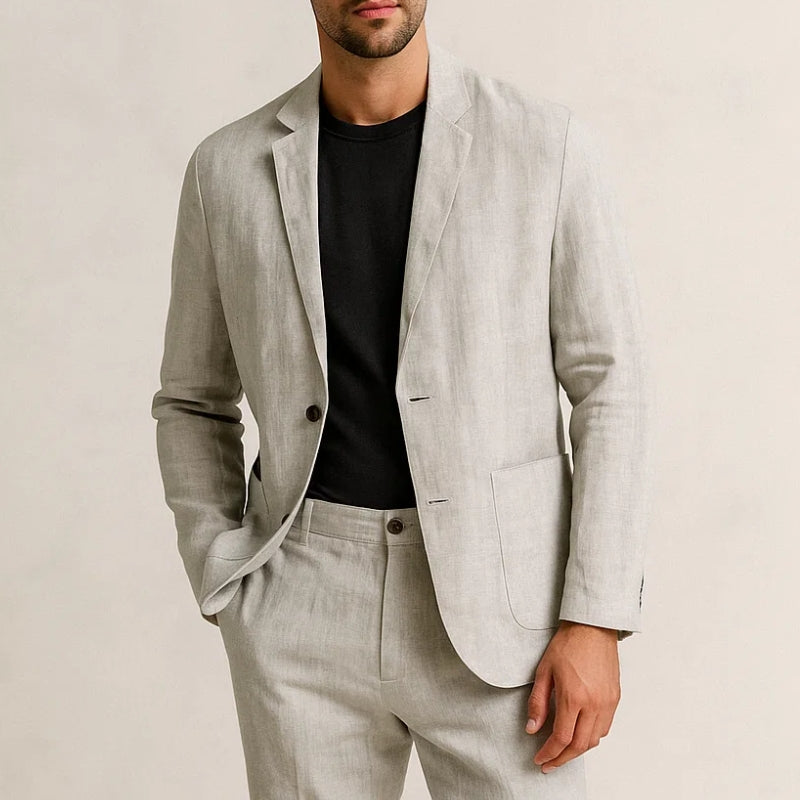 Ensemble Deux Pieces En Lin Halden Avec Blazer Et Pantalon Slim Décontracté Respirant