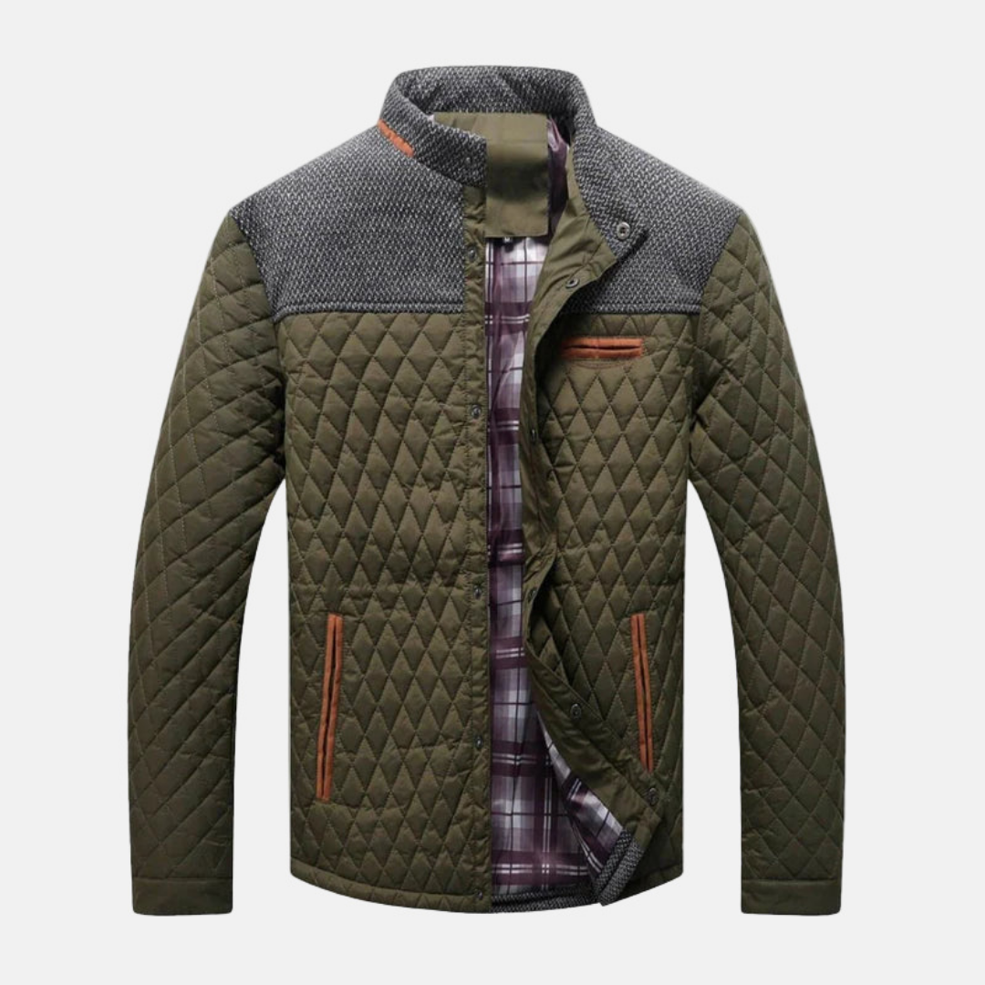 Veste Homme Matelassée Motif Diamant En Mélange Tissé Avec Col Montant Et Bordure Contrastante