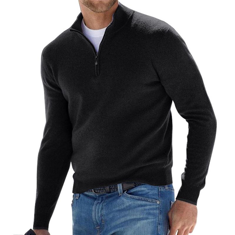 Pull À Demi Zip Pour Hommes En Maille Doux Et Chaud Coupe Décontractée Avec Bords Côtes Polyvalents Pour Superposition