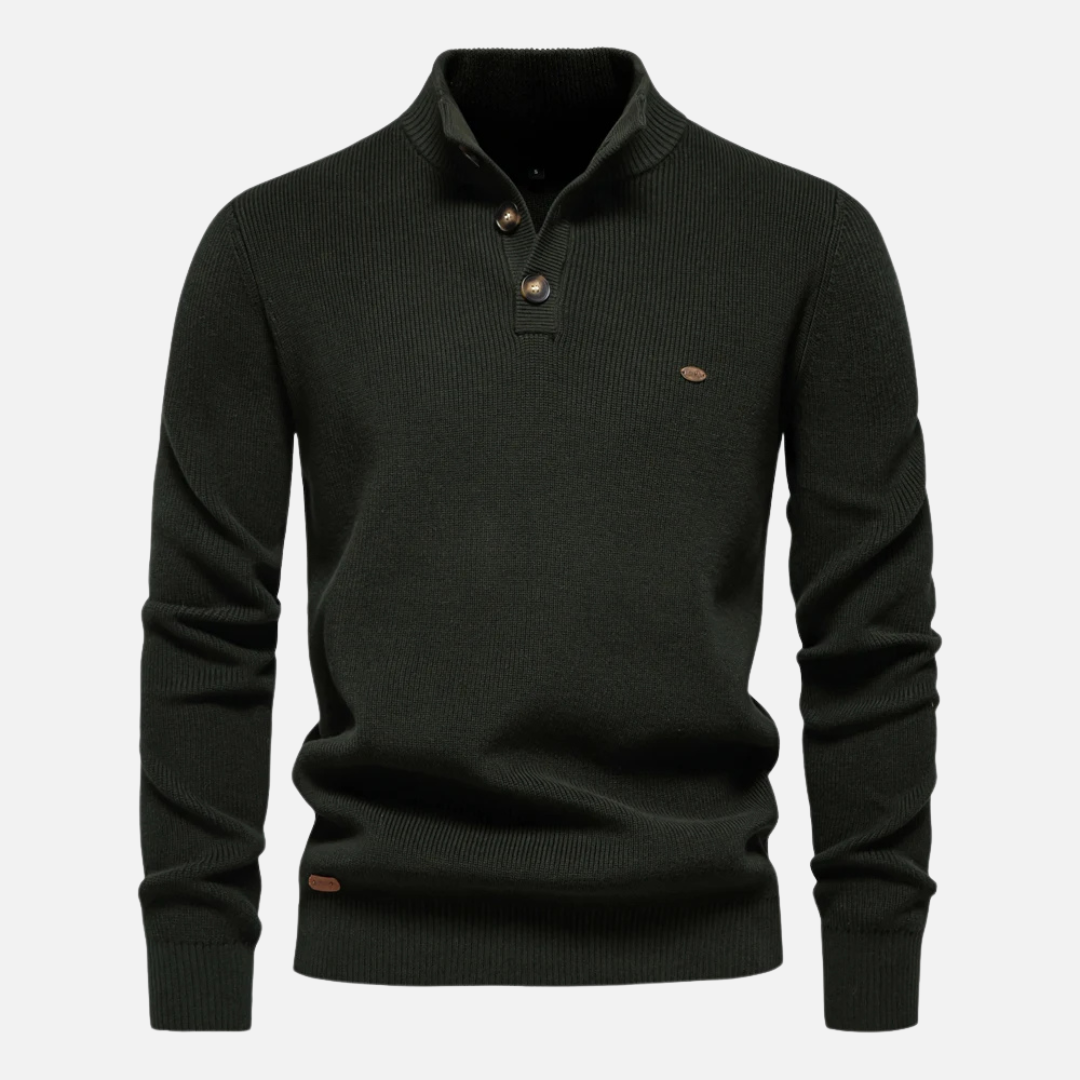 Pull Col Roulé En Mélange De Laine Détails Boutons Coupe Ajustée Côtelé Chaud Pour Style Décontracté