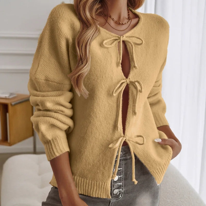 Pull En Maille À Lacets Confortable Avec Détail Bohème Et Coupe Décontractée Pour Journées Fraîches Et Nuits Cocooning
