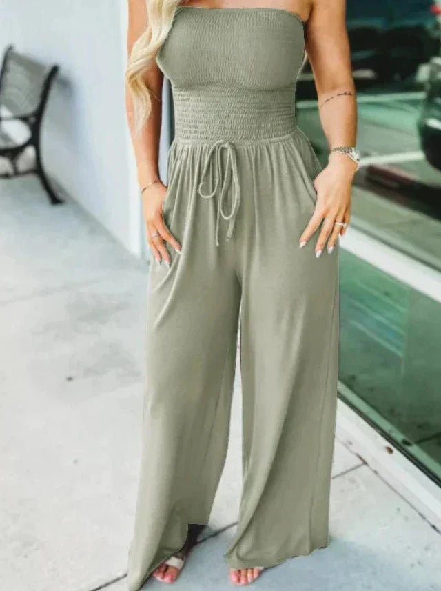 Combinaison Femme Amawinc Buste Smocké Taille Réglable Et Pantalon Large Légère Confortable