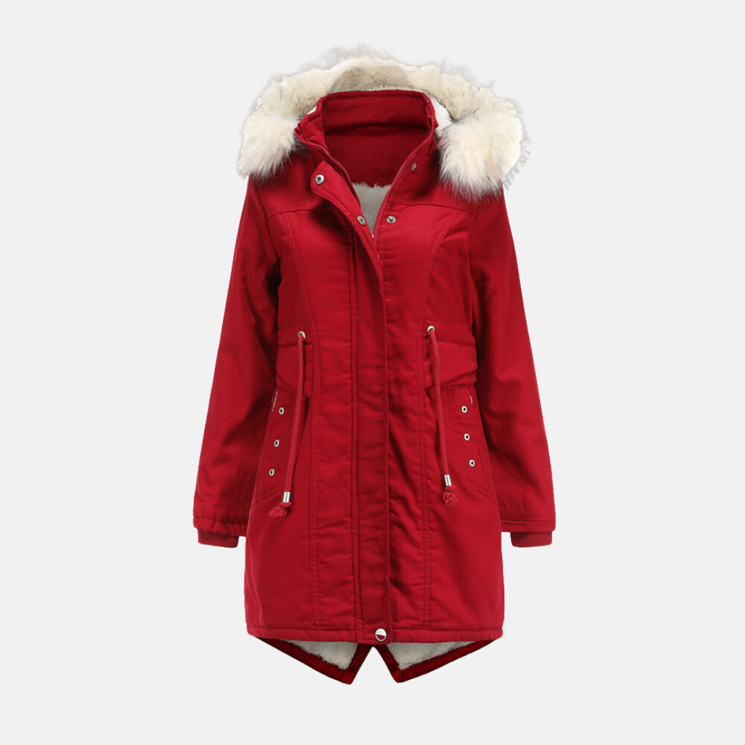 Parka Femme Ajustée Capuche Amovible En Fourrure Synthétique Résistante Aux Intempéries Longueur Mi