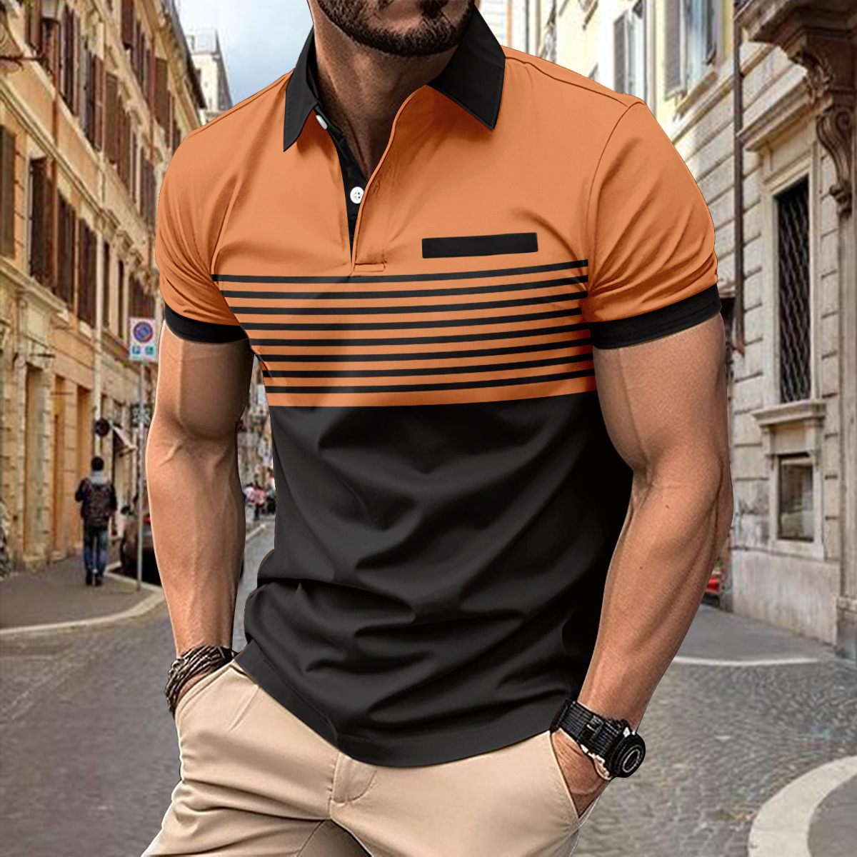 Polo Homme Jacob Amawinc Respirant Style Classique À Rayures Pour Casual Et Activité Quotidienne