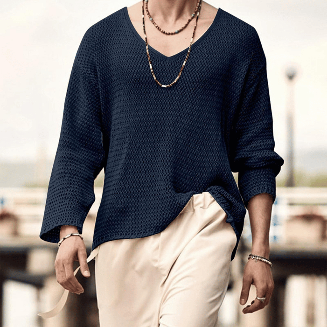 Amawinc Pull Homme En Tricot Décontracté Col V Profond Maille Texturée Respirante Beige Pour Jour Et Soir