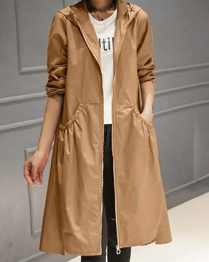 Sweat À Capuche Long Pour Femme Avec Fermeture Éclair Et Poches Frontales Spacieuses Coupe Décontractée Confortable