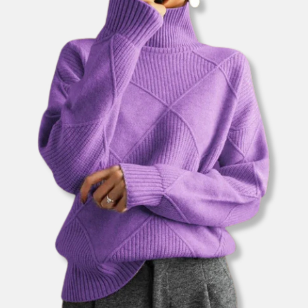 Sienna Pull Col Roulé Décontracté Pour Femme En Maille Diamantée Côtelée Manches Longues Confort Quotidien