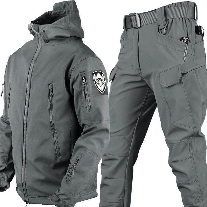 Combinaison Homme En Deux Pièces Pour Randonnée Avec Veste Softshell Coupe Vent Et Pantalon Poches Utilitaires Ajustable
