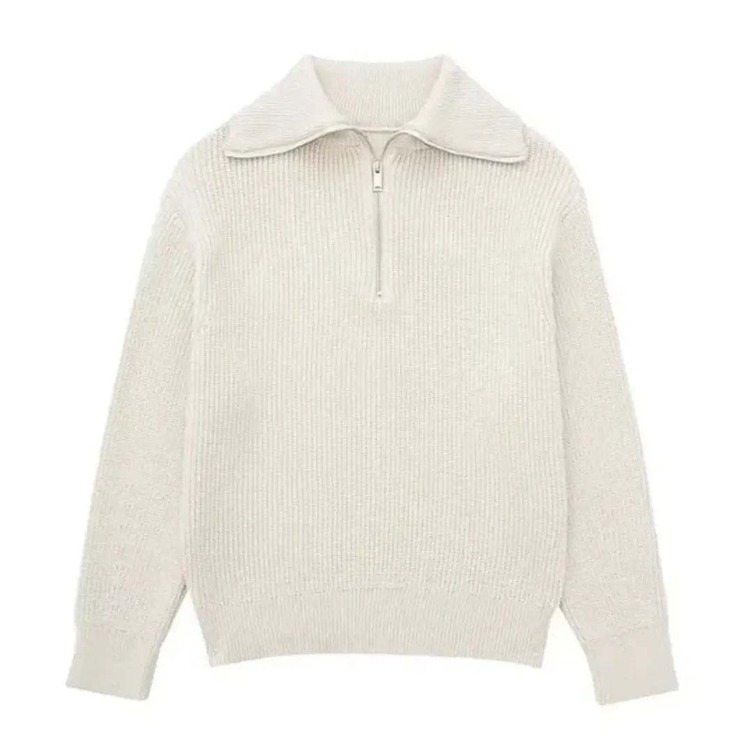 Pull Zippé Nordique À Rayures Confortable Léger En Coupe Décontractée Style Marin