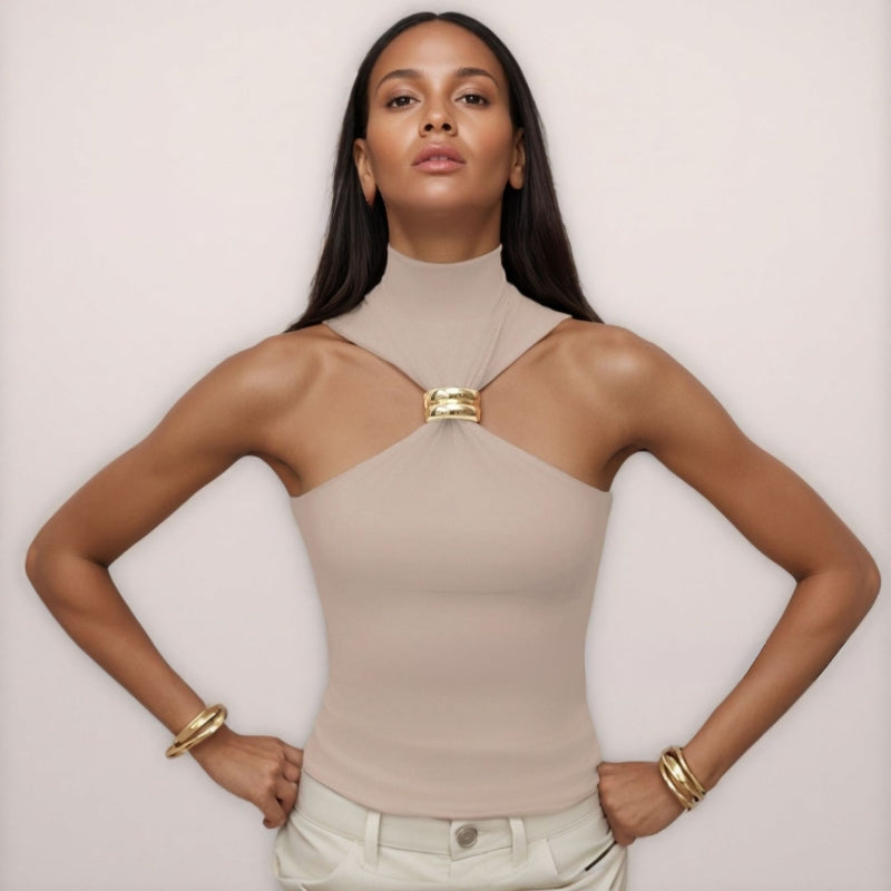 Débardeur Doria Coupe Épousant La Silhouette Avec Maille Élastique Lisse Et Anneau Poli Doré Pour Confort Optimal