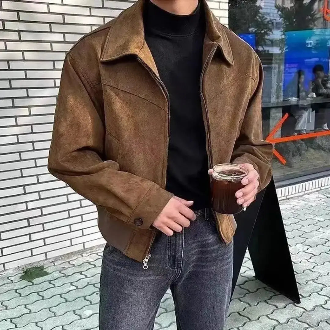 Veste Streetwear Daim Luxueuse Pour Homme Amawinc Avec Revers Classique Et Coupe Moderne Pour Printemps