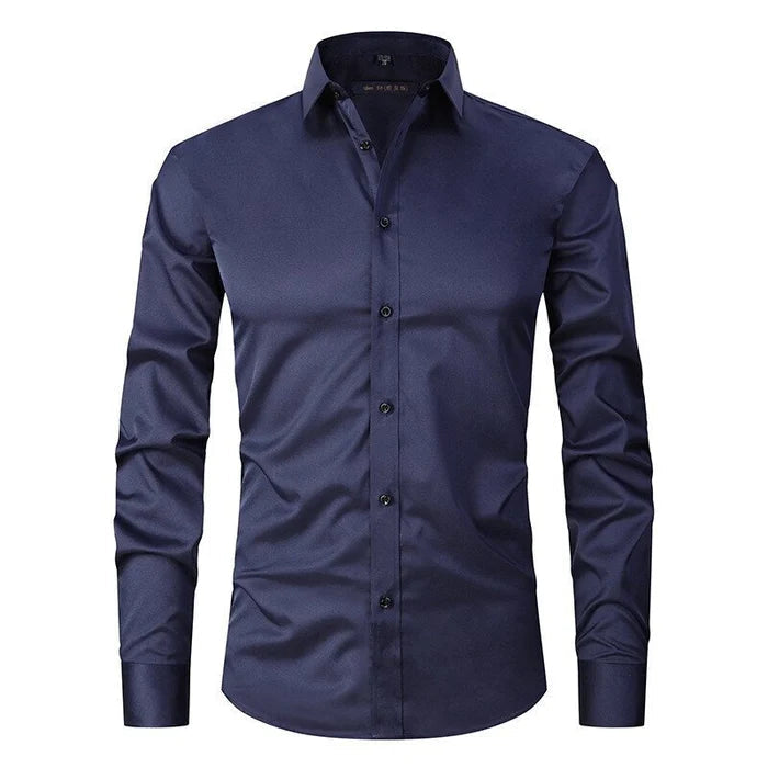 Chemise Homme Slim Fit Respirante En Tissu Élastique Sans Repassage Bouton Blanc Pour Le Bureau
