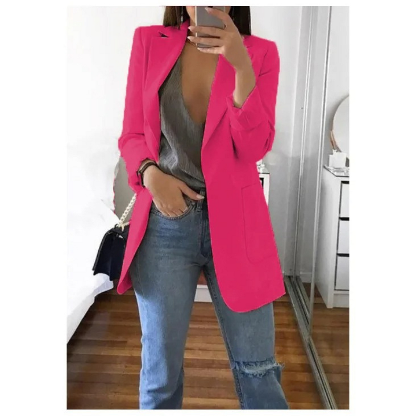 Blazer Femme Amawinc À Coupe Structurée Revers À Encoche Simple Boutonnage Poches Passepoilées