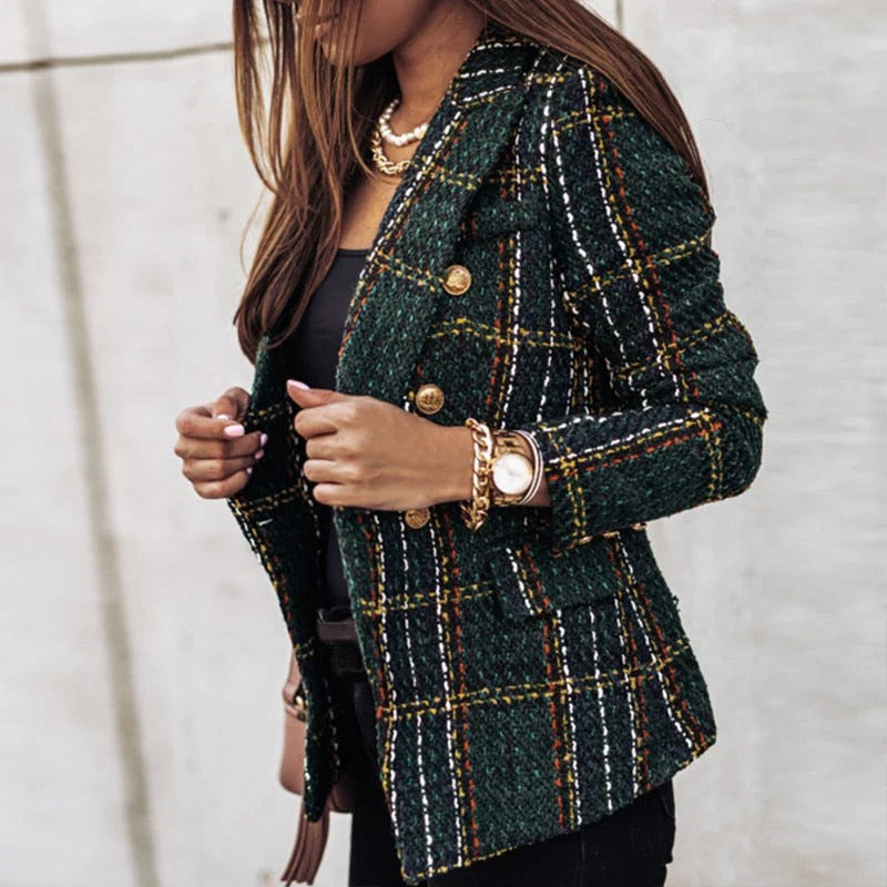 Amawinc Dame Blazer Femme Tweed Motif Coupe Taillée Boutons Dorés Élégante Design