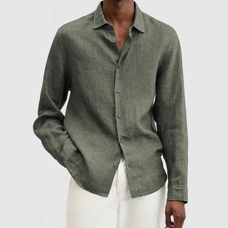 Chemise Homme En Lin Style Nordique Décontracté Manches Longues Respirante Matériau Naturel Confort Quotidien
