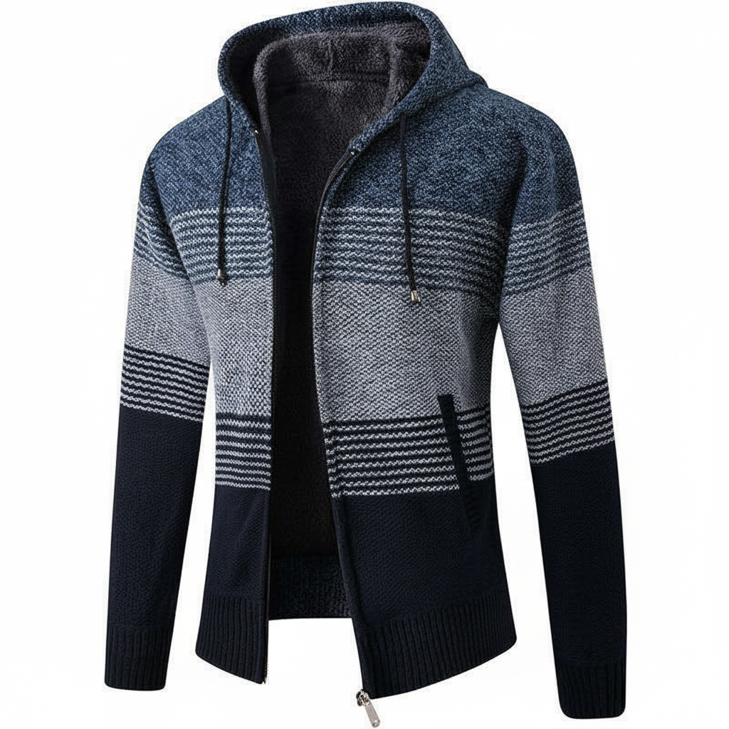 Hoodie En Maille Zippé Pour Homme Avec Motif Rayé Confortable Décontracté Veste Cardigan Pour Tous Les Jours
