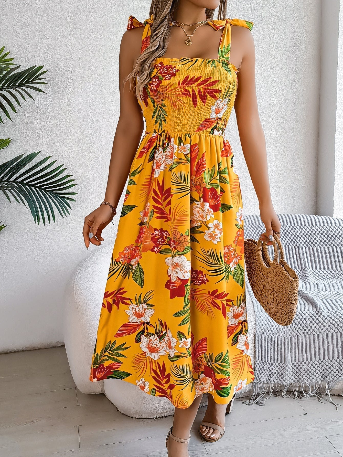 Damen Trägerkleid mit Blumenmuster von Fudus