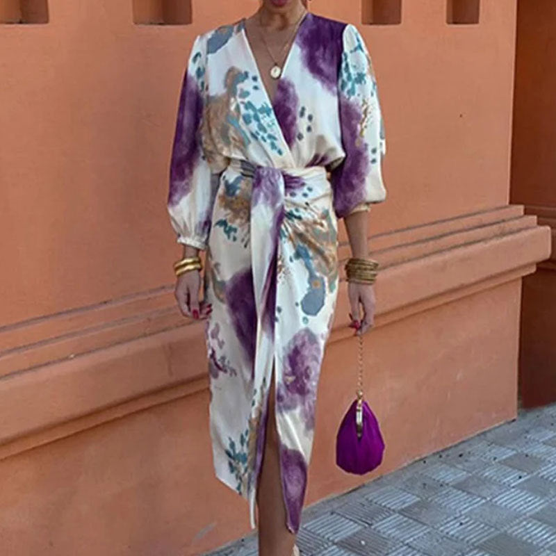Elegantes Midi-Kleid mit Schlitz und V-Ausschnitt von Fudus (Zweiteiler)