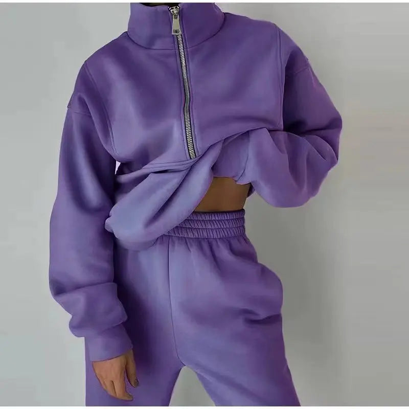Damen Langarm-Sweatshirt und Hose mit Reißverschluss von Fudus