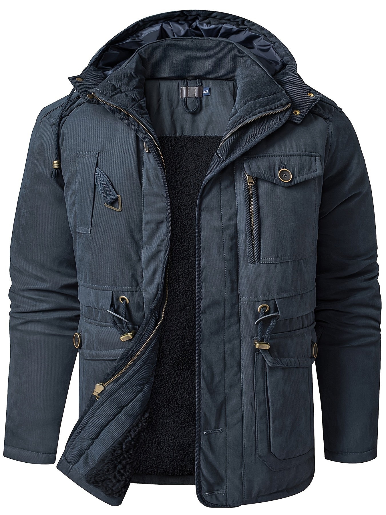 Veste Utilitaire Chaude À Capuche Pour Homme Avec Doublure Isolante Et Poches Multiples Pour Hiver