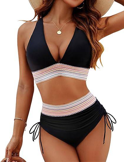 Zara Bikini Halter Haut À Nouer Au Cou Et Culotte Taille Haute Style Maillot De Bain Audacieux Pour Plage Vacances