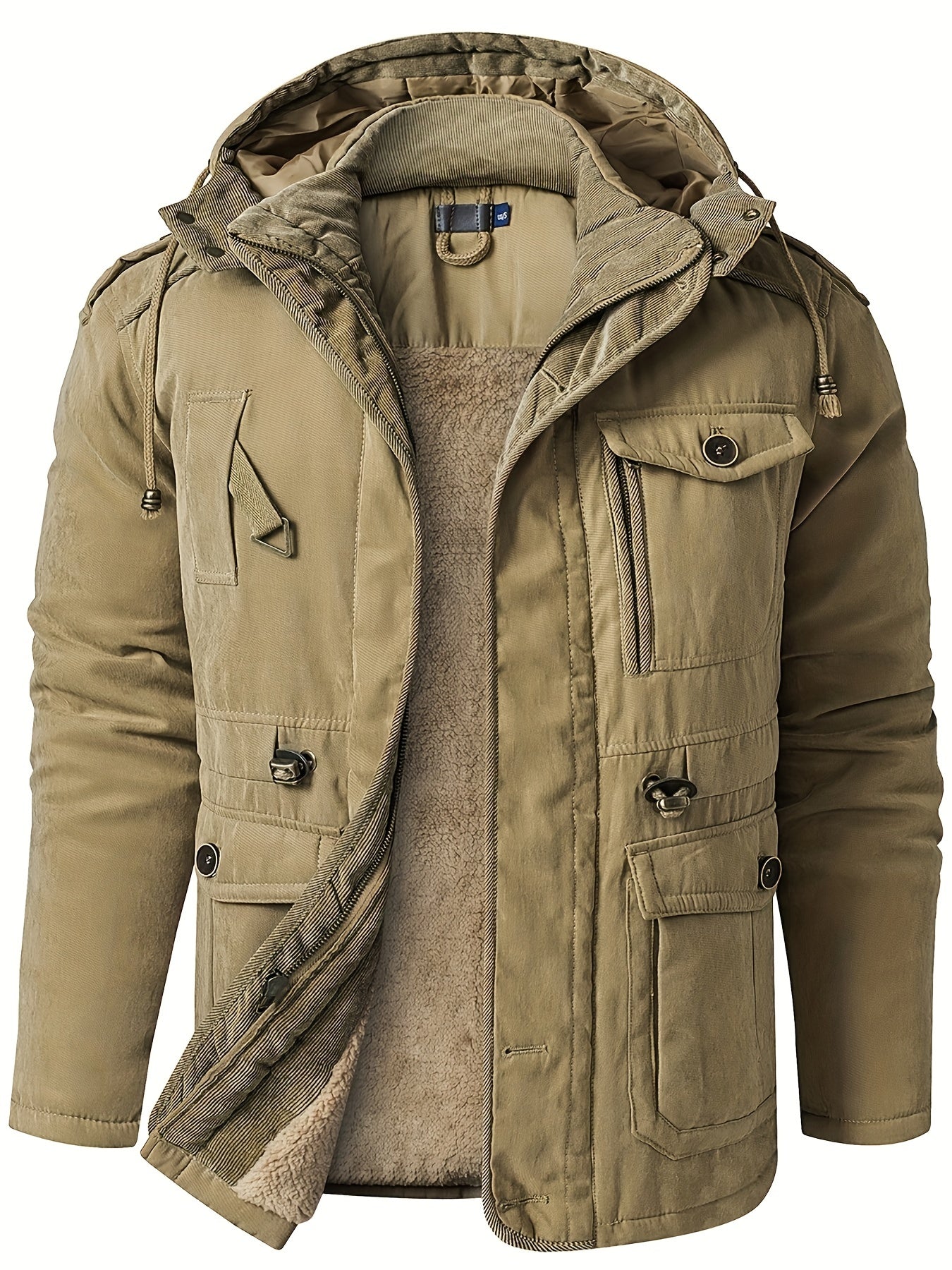 Veste Utilitaire Chaude À Capuche Pour Homme Avec Doublure Isolante Et Poches Multiples Pour Hiver