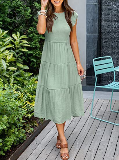 Fudus kurzärmliges Bohemian Midikleid