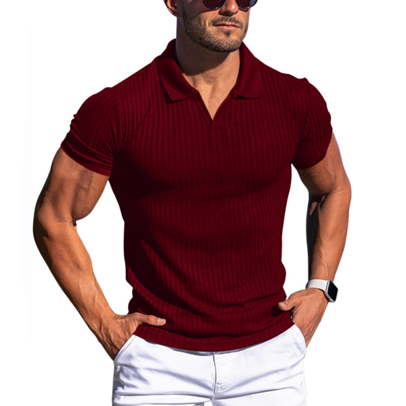 Polo Homme En Maille Slim Fit Texture Côtelée Manches Courtes Premium Par Amawinc Pour Tous Les Jours