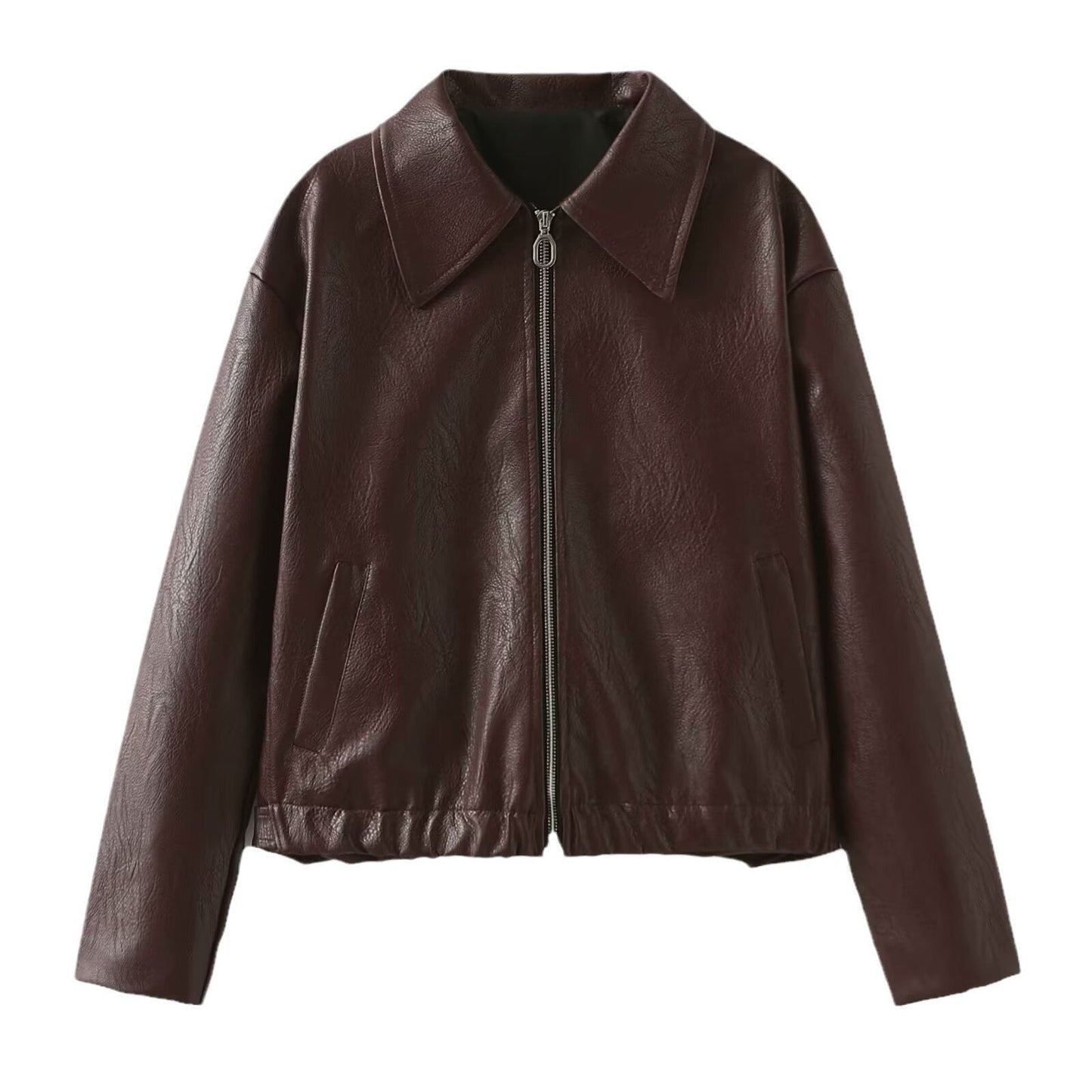 Veste En Imitation Cuir Pour Femme Zip Confort Et Style Quotidien Disponible En Bordeaux Et Noir