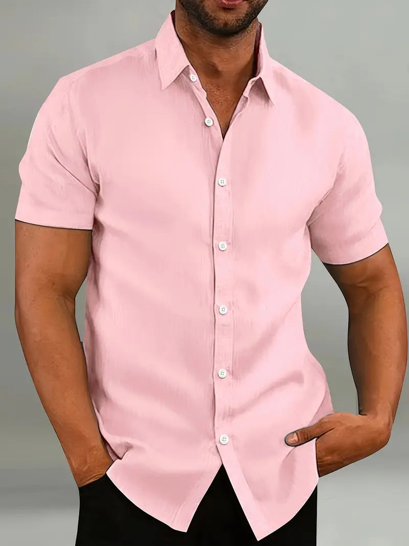 Chemise Homme Bleu Clair Manches Courtes Slim Fit Fermeture à Boutons Col Classique Pour Tenue Décontractée ou Formelle