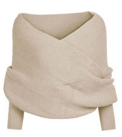 Damen Wickelstrickoberteil mit tiefem V-Ausschnitt und breiten Ärmeln Amawinc