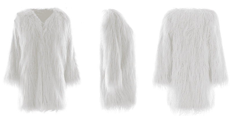 Damen Kuscheliger Langmantel aus flauschigem Kunstpelz Amawinc