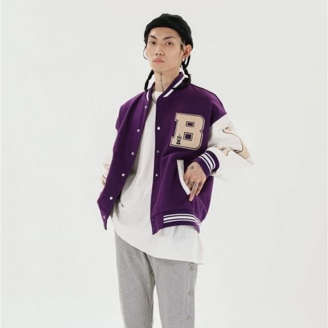 Embroidered Patch Varsity Bomber Jacket by Avelena