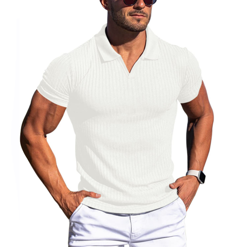 Polo Homme En Maille Slim Fit Texture Côtelée Manches Courtes Premium Par Amawinc Pour Tous Les Jours