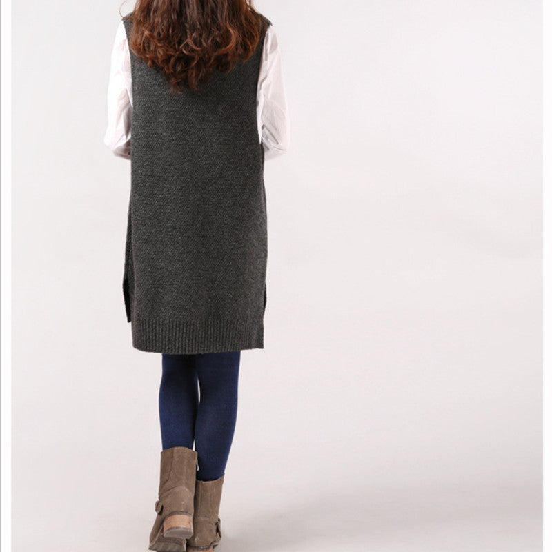 Damen Strickweste mit V-Ausschnitt und aufgesetzten Taschen Amawinc