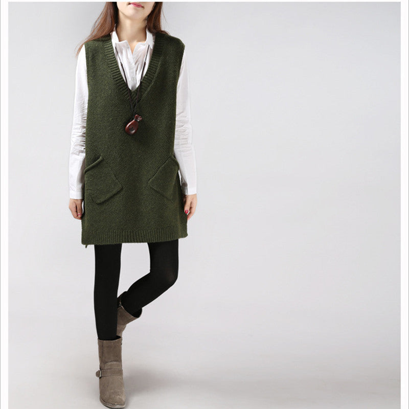 Damen Strickweste mit V-Ausschnitt und aufgesetzten Taschen Amawinc