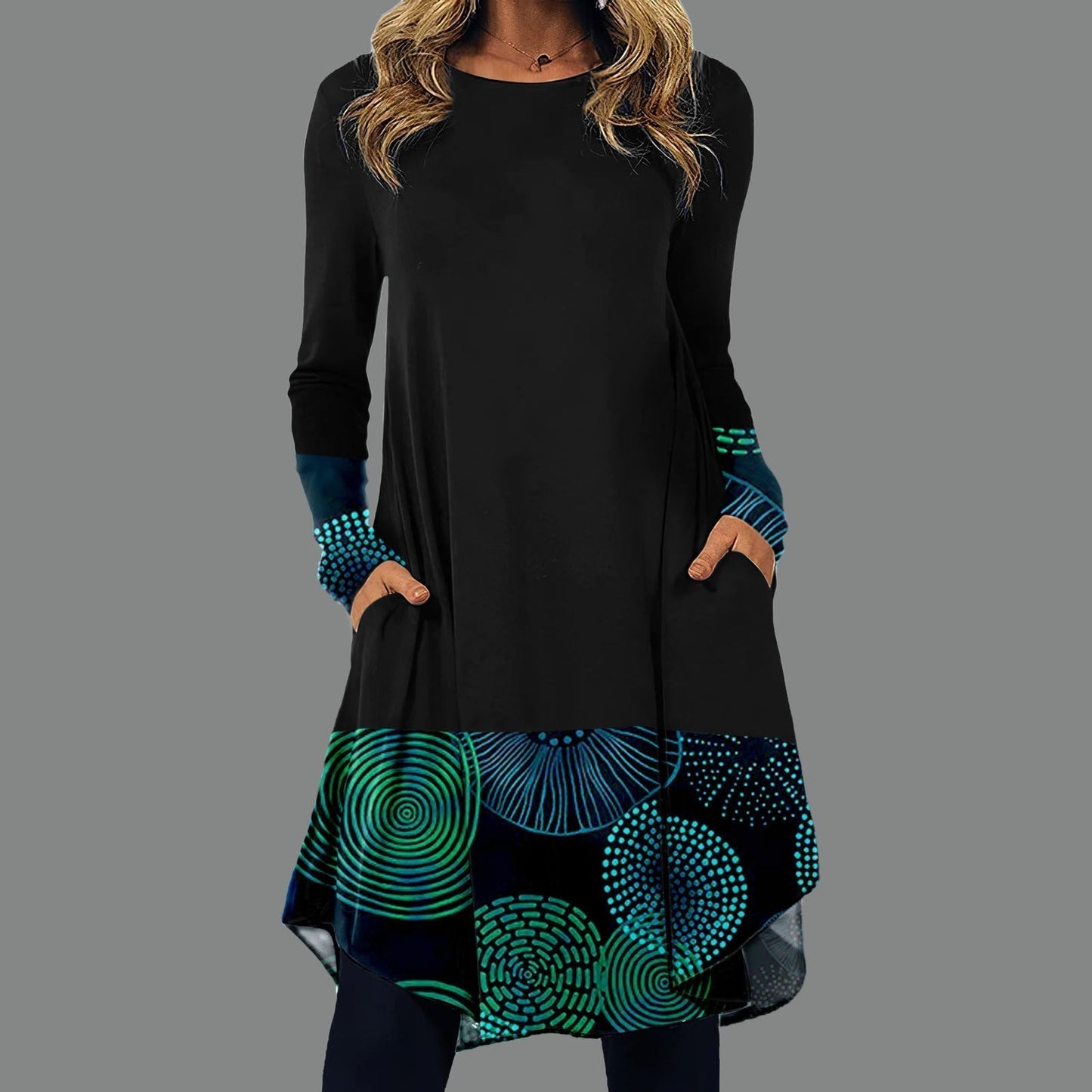 Fudus | Modernes Kleid mit gemustertem Taillenbund