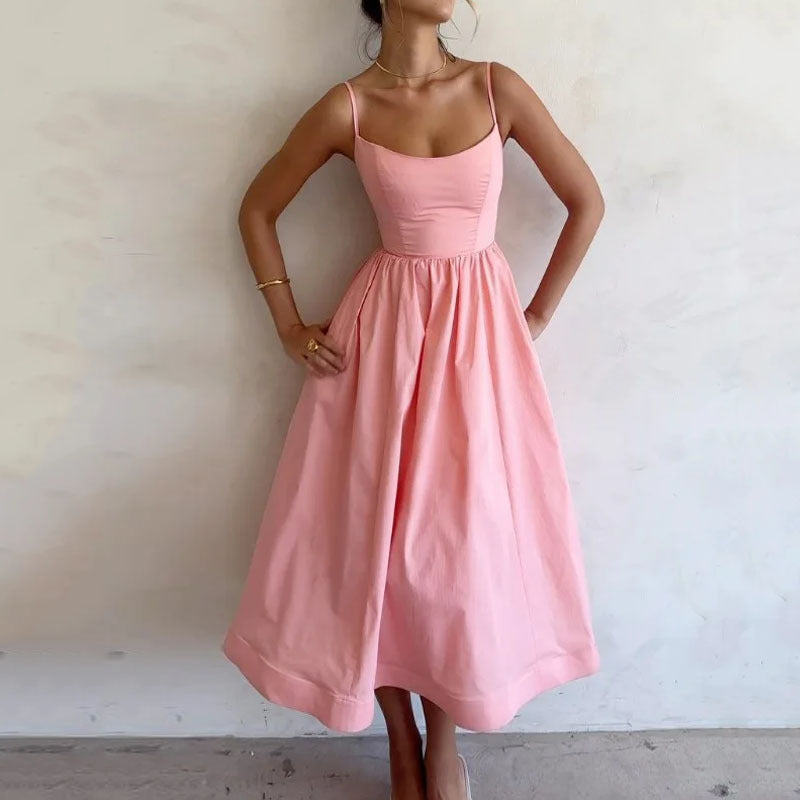 Fudus: Elegantes, einfarbiges, süßes Trägerkleid