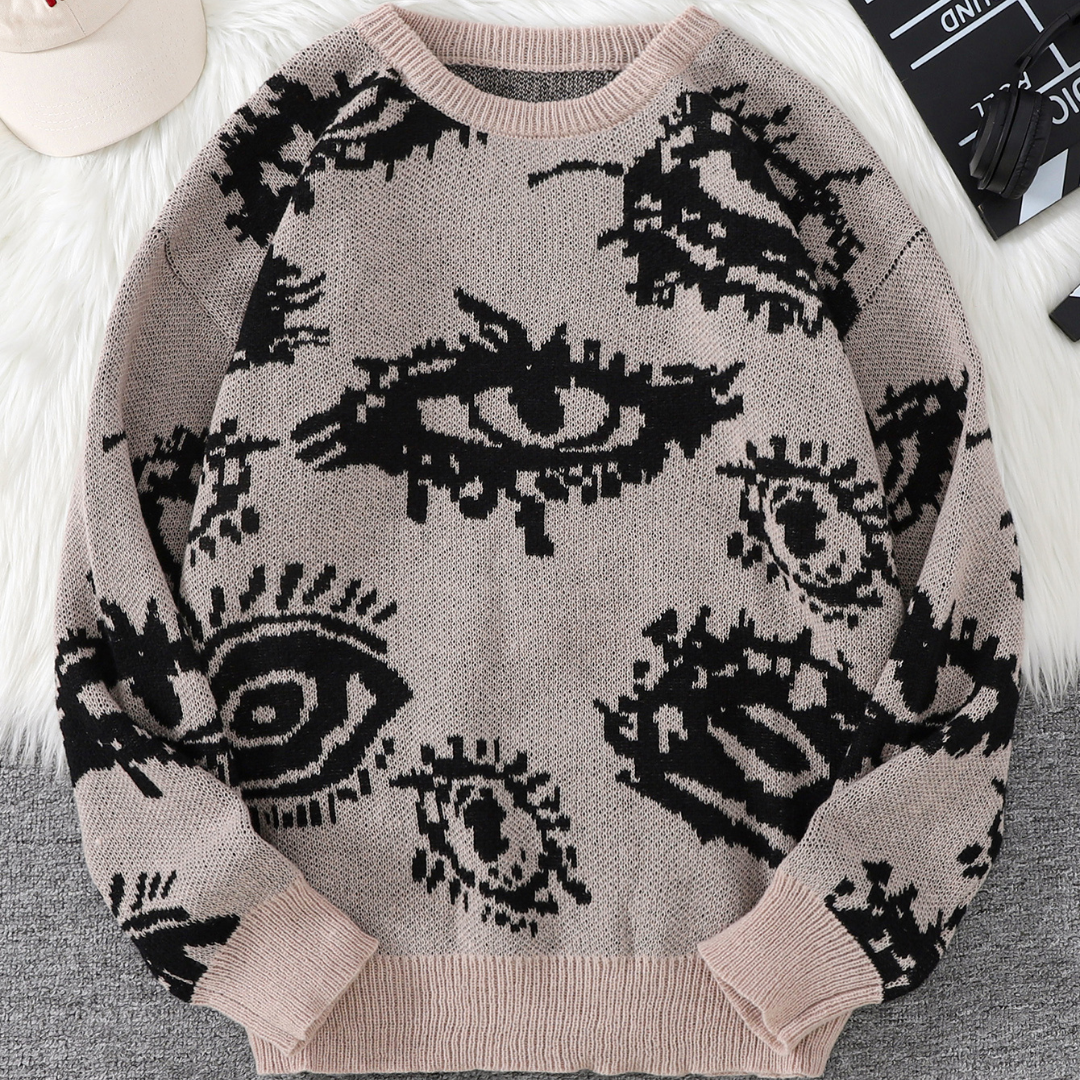 Pull Décontracté Jacquard Œil Abstrait Léger Confortable Pour Port Quotidien Polyvalent